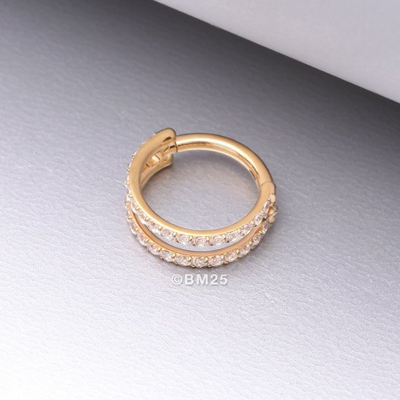 Pure24K Implant Grade Titanium Double Hoop Lined Sparkle Clicker Ring - 10mm - Picture 1 of 2